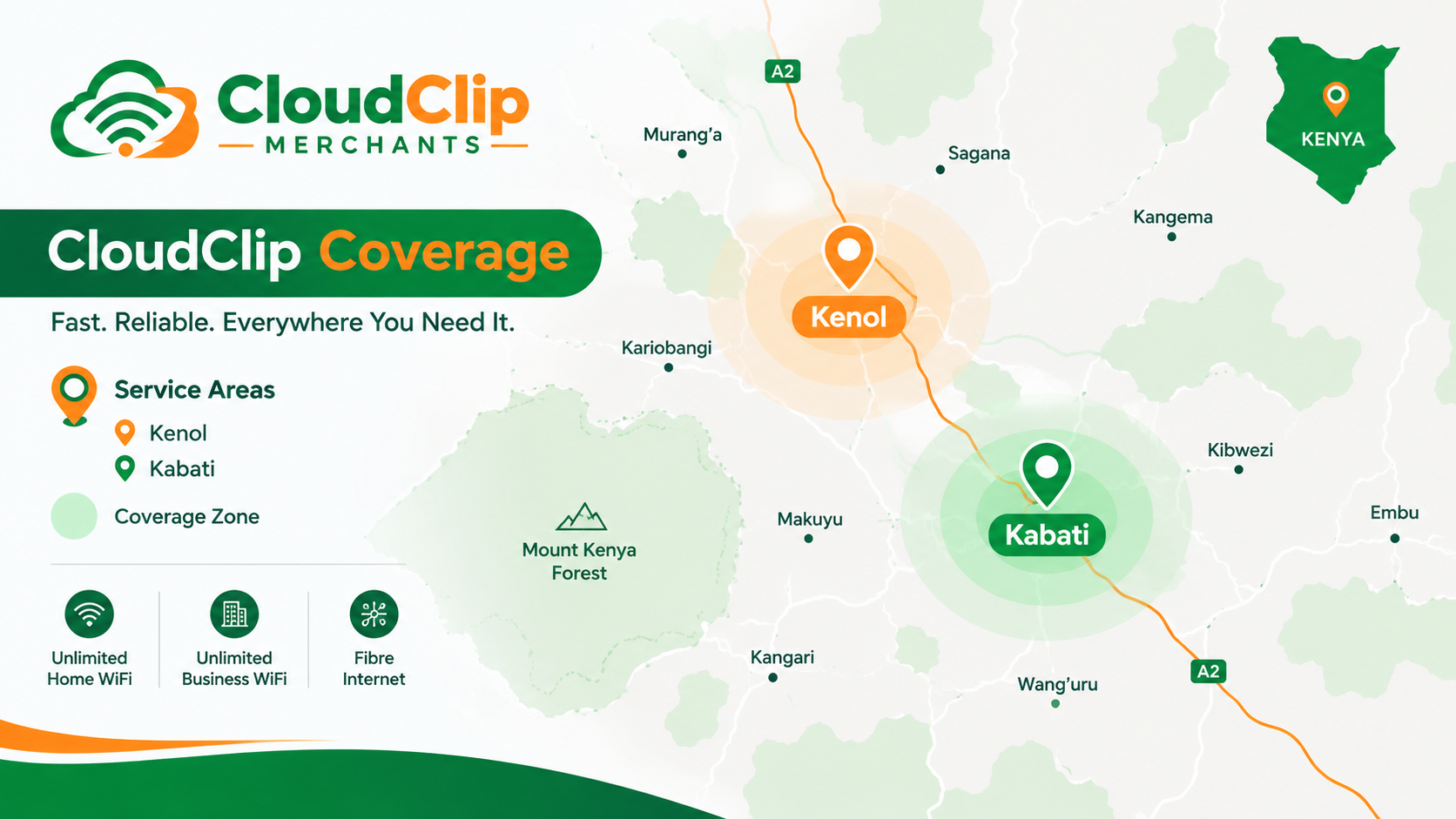 CloudClip Merchants coverage map — Kenol and Kabati areas